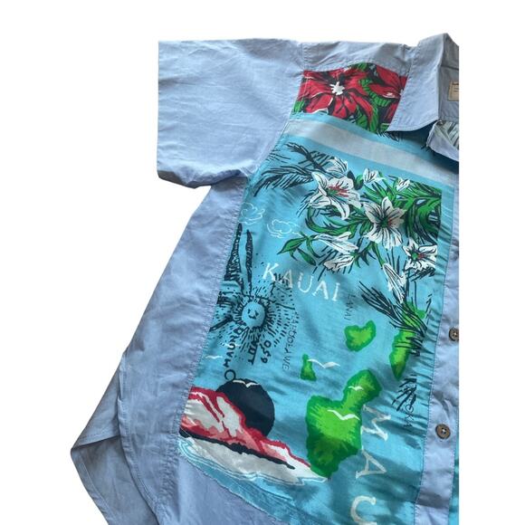 NWT Free People blue Hawaiian top button down spring summer tropical floral XL - Picture 3 of 12